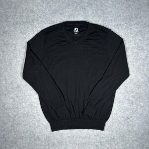 FootJoy Sweater Mens Small Black V Neck 100% Lambswool Golf Pullover Classic